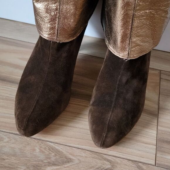 Cynthia Vincent Metallic Suede Leather Over the Knee Boots in Brown & Gold - Picture 4 of 15
